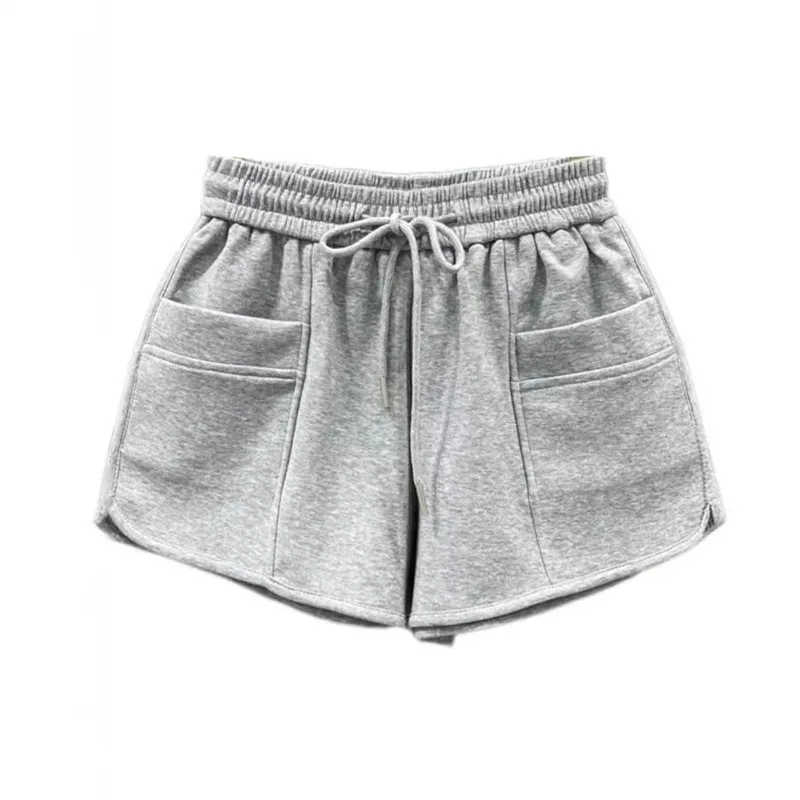 Summer 2024 New Leisure Sports Shorts Women's Elastic Waist Versatile Drawstring Loose and Slim A-line Wide Leg Hot Pants