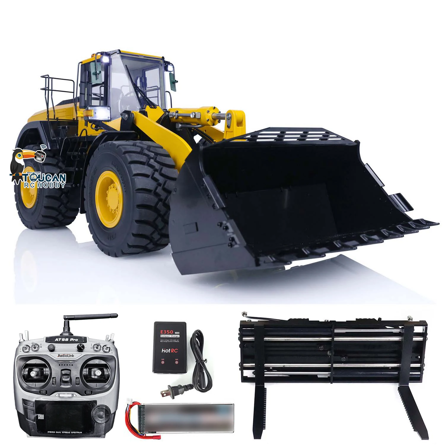 MT 1/14 Metal Hydraulic RC Wheel Loader of WA480 Radio Control Model Truck Forklift Quick Coupler Battery Sound Light THZH1339