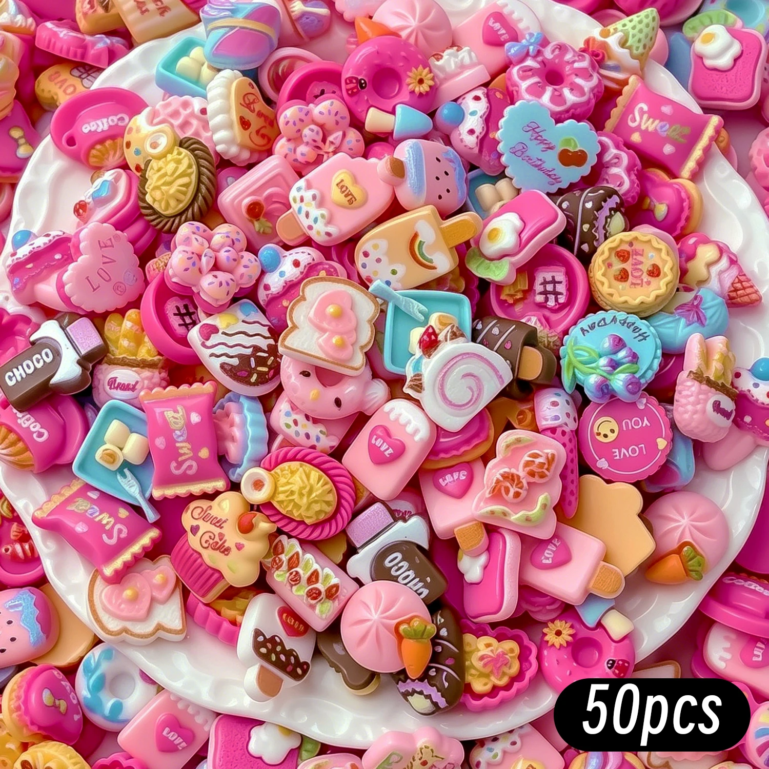 50 stuks 3D gemengde dessert cake nagelcharms cartoon ijsjes donut snoep nageldecoratie DIY knutselwerk telefoonhoesje manicure onderdelen