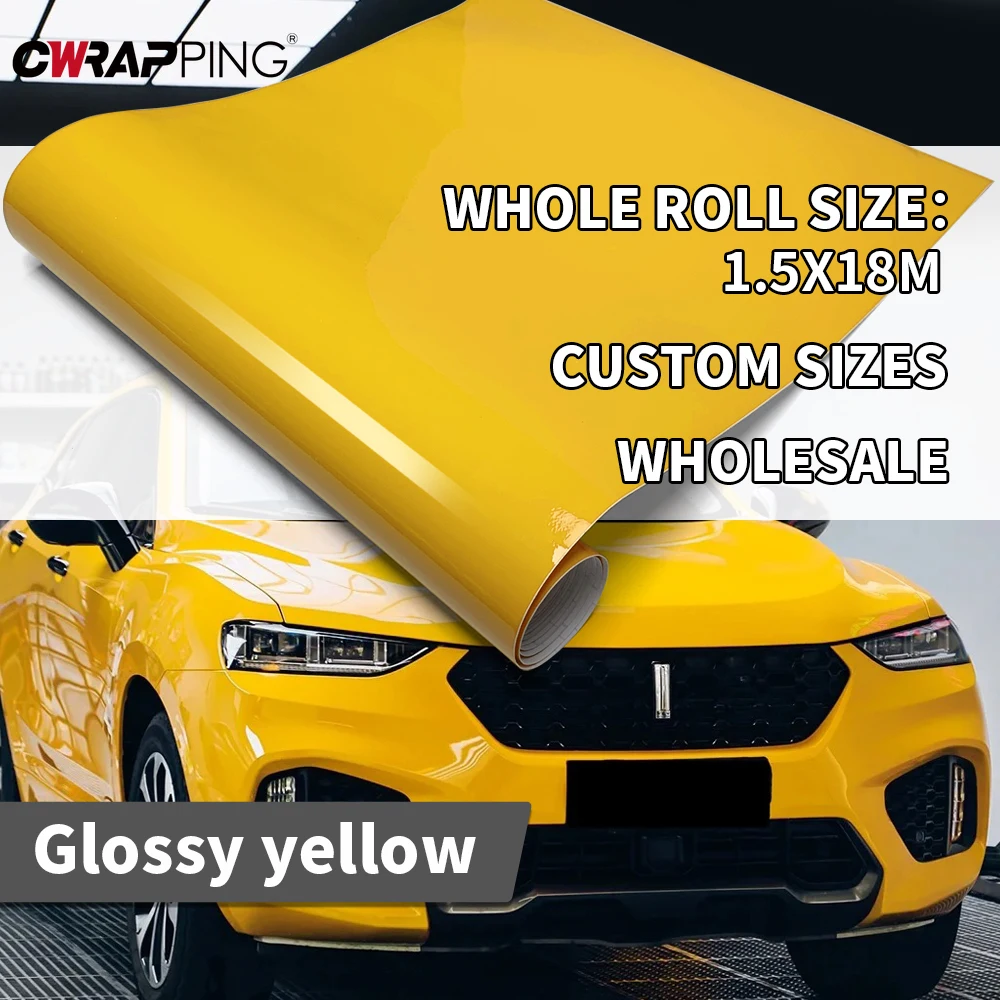 

Car Wrap Vinyl Yellow Film Wrapping Foil Glossy Car Stickers Exterior Body Covering Automotive Sticker Custom Adhesive Vinyls