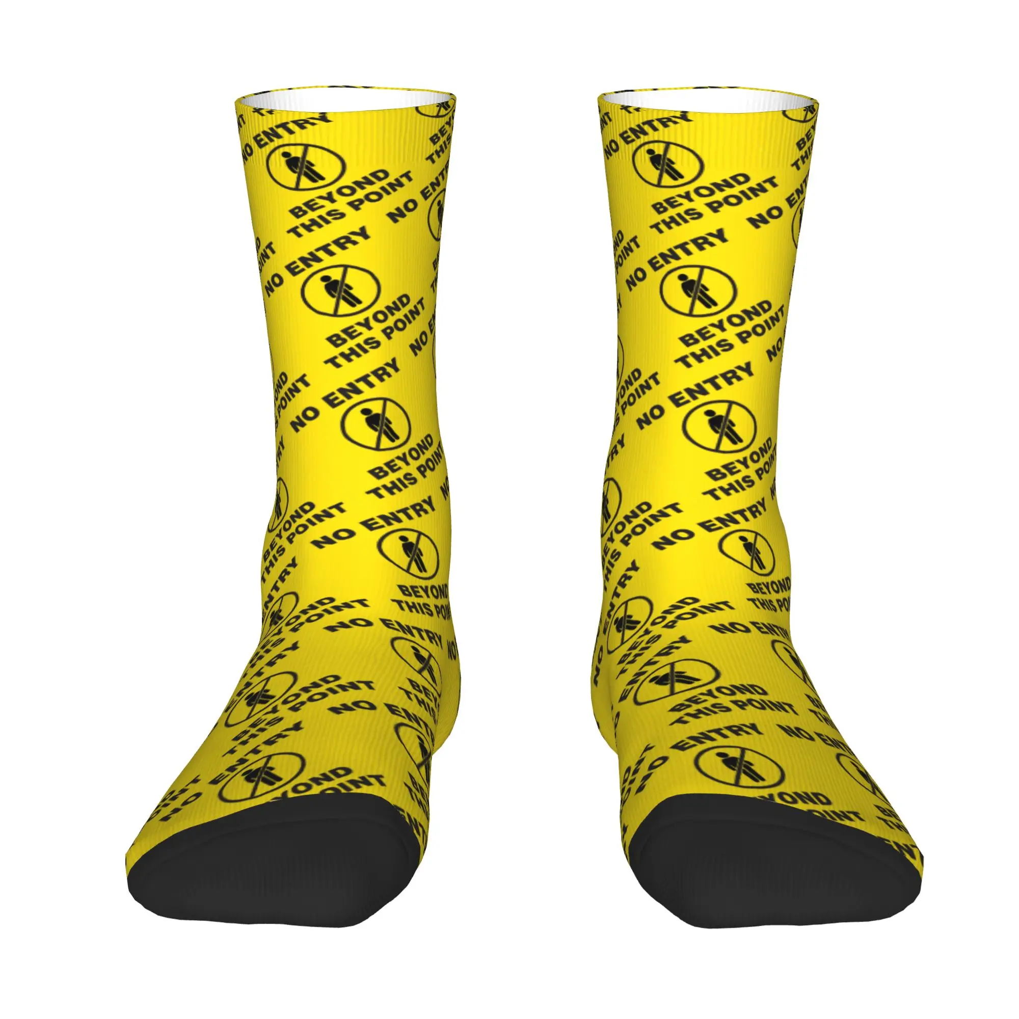 Custom Funny Caution Warning Men's Crew Socks Unisex Fashion 3D Print  Dress Socks