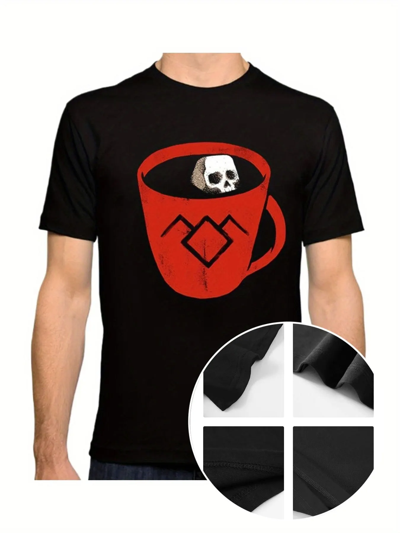 

Cup of Coffee Twin Peaks Inspired Cotton Tee for Men in Black Cityboy Cartoon T-shirt Men's Loose Fit Round Neck Casual