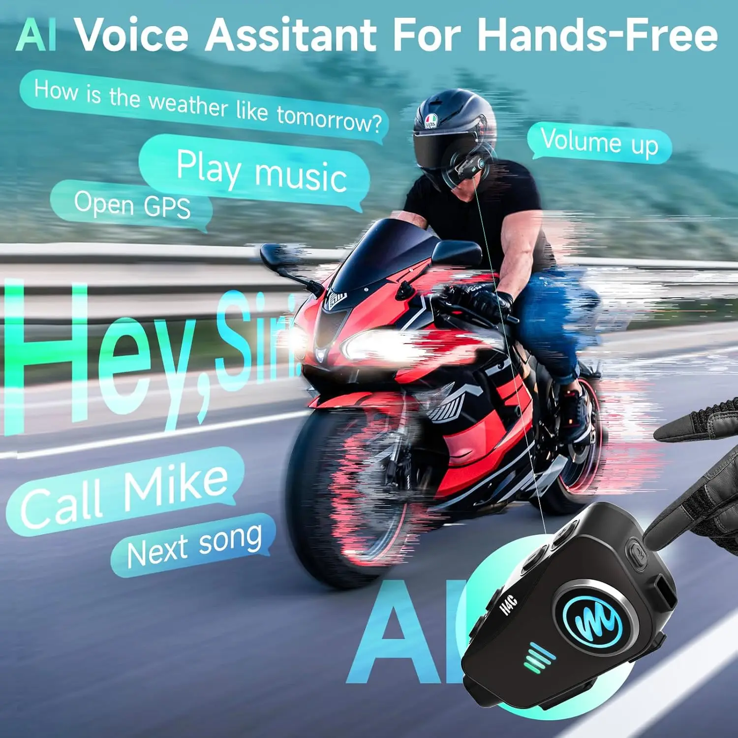 Headset Helm Sepeda Motor Moman H4C dengan Kamera H4C dengan 【Kamera 1080P】120 °   Sudut Lebar 360 °   Rekaman dengan Kartu TF 32G