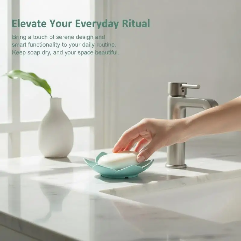 Portable Lotus Design Silicone Soap Box Self Draining Non-Slip Soap Holder for Home Bathroom Travel Outdoor Use