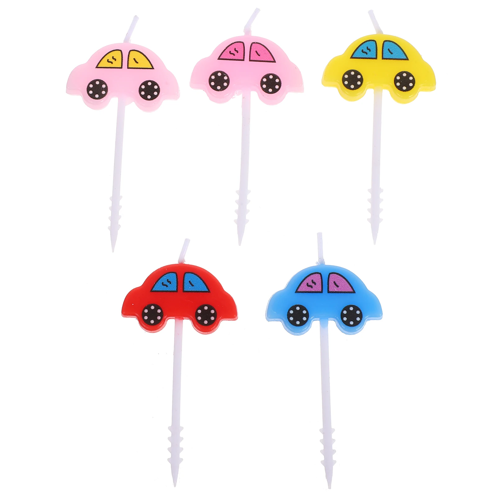 

5 pcs Cartoon Car Cake Flameless Decorations Toppers for Birthday Party Friendly Wax Candles Mini