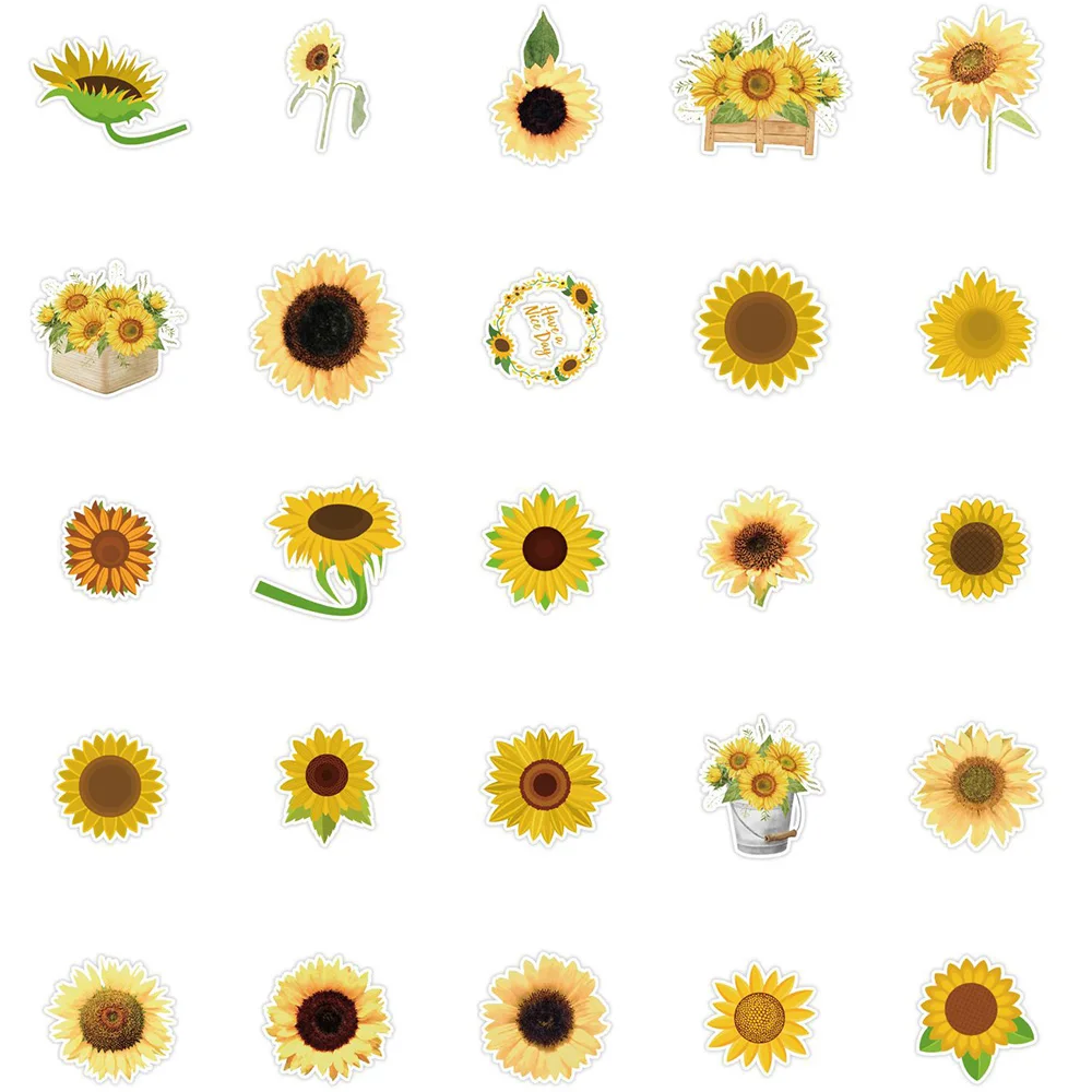 10/30/50 قطعة نبات لطيف عباد الشمس ملصقات الجمالية الكرتون ملصق مضاد للمياه DIY بها بنفسك الغيتار الأمتعة الهاتف الكتابة على الجدران مائي بالجملة