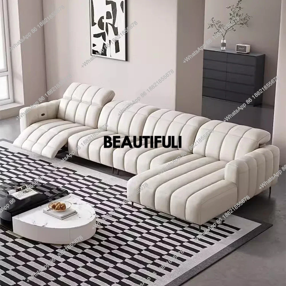 Dual Motors Electric Recliner Sofa Italian Piano Key Function Genuine Leather Couch Sectional With ADJUSTABLE HEADREST