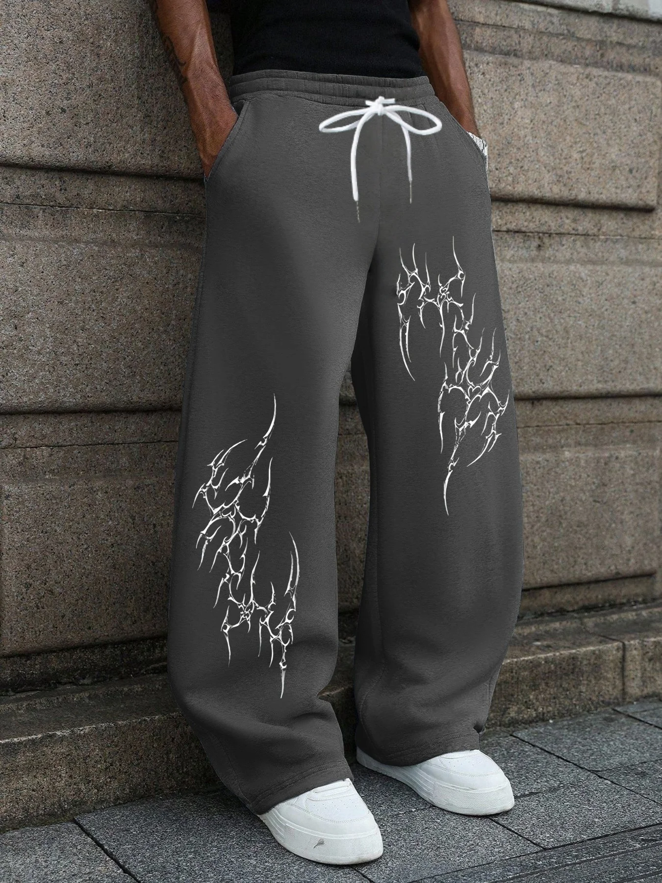 2026 Neues Modell Herren Gothic Vertikale Grafik Weite Jogginghose mit Kordelzug Lose Gerade Baggy Y2K Dark Punk Streetwear Hose. – Detail 6