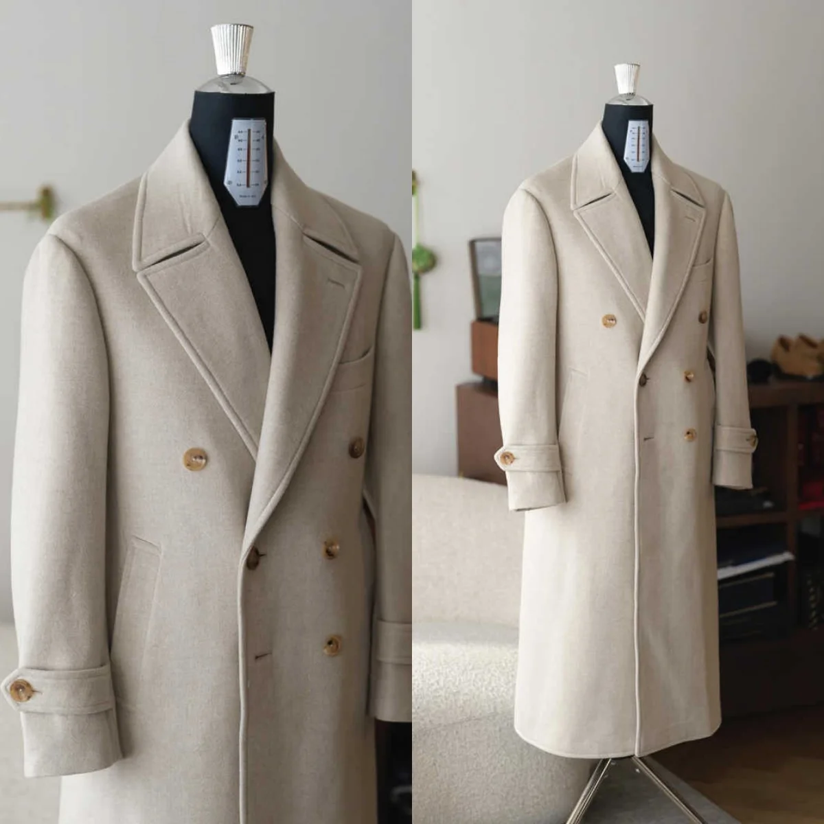 Manteau Long décontracté en mélange de laine pour hommes, veste à revers à Double boutonnage, vêtements une pièce personnalisés pour l'automne et l'hiver