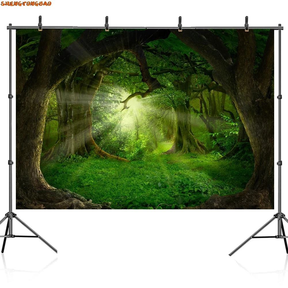 Forest Scenery Backdrop Photography Baby Shower Green Leaves Adventure Wedding Photo Photographic Room Decor Background