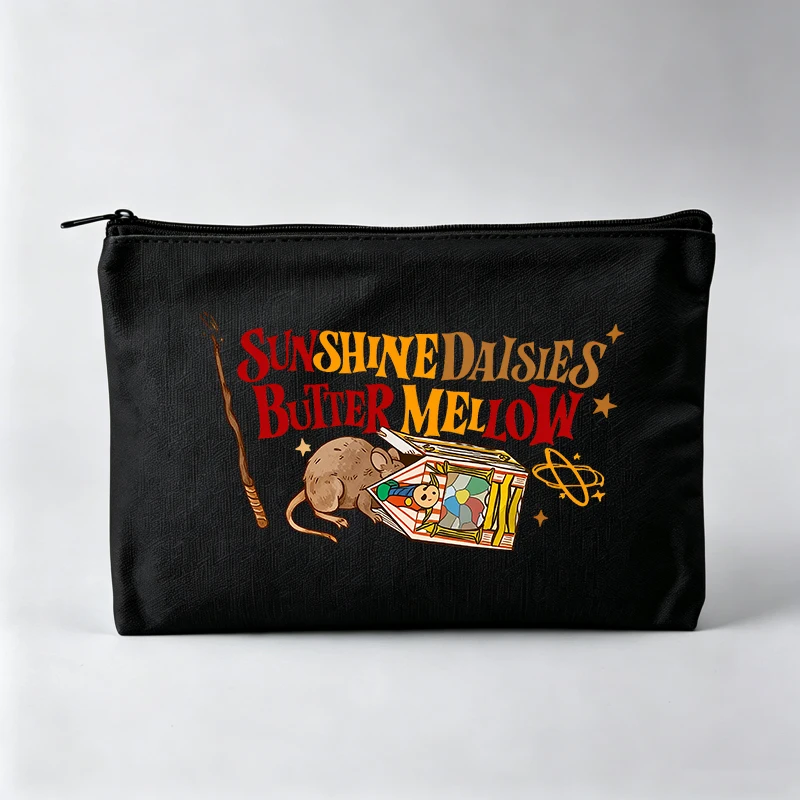 Women's Magic-Inspired Graphic Makeup Bag with Typography Print, Zipper Cosmetic Pouch for Daily Use