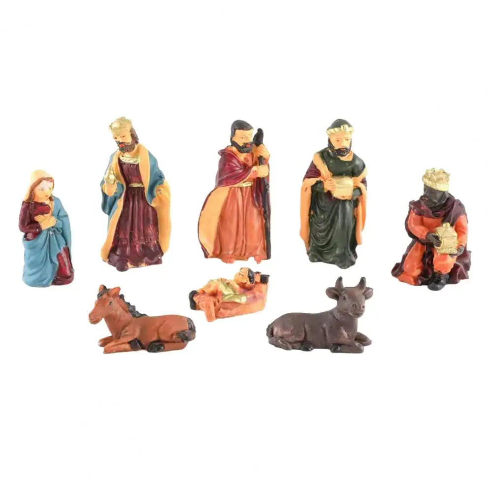 Desktop Nativity Decorations Nativity Scene Figurine Set with Jesus Mary Joseph Wisemen Horse Cow Resin Christmas for Desktop