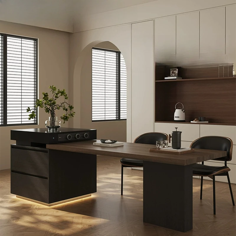 YJQ Italian island dining table integrated household retractable rock slab middle guide table minimalist dining table