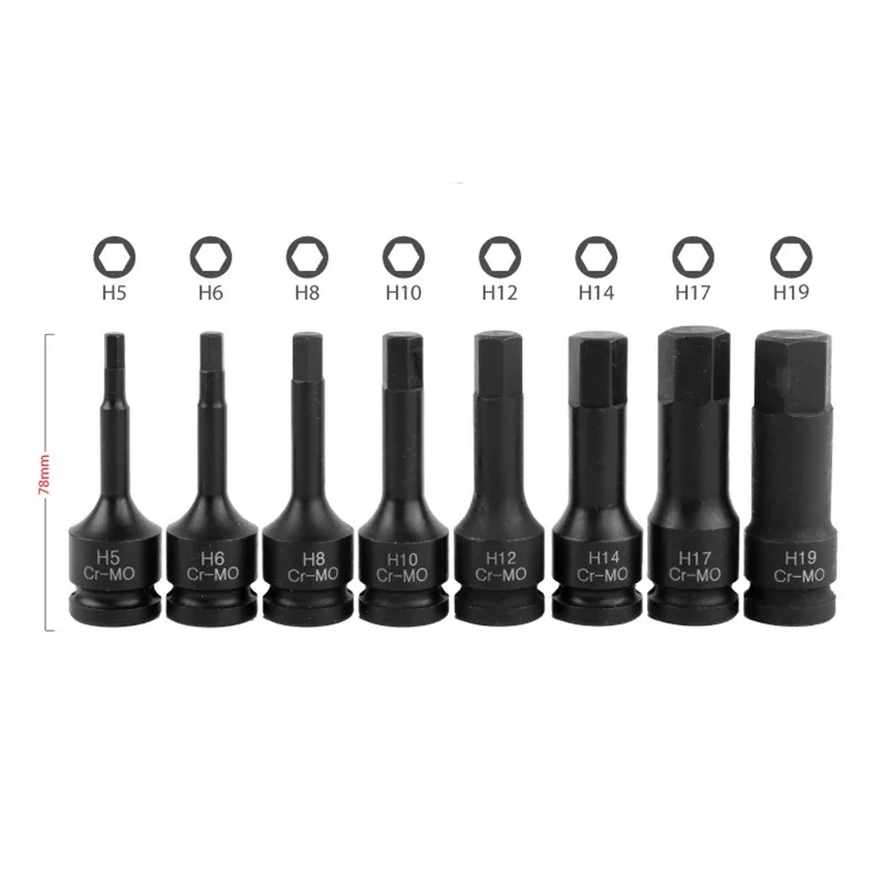 1/2 Inch Drive Impact Hex Bit Socket Set Allen Key Metric H4 H5 H6 H7 H8 H9 H10 H11 H12 H13 H14 H15 H16 H17 H18 H19