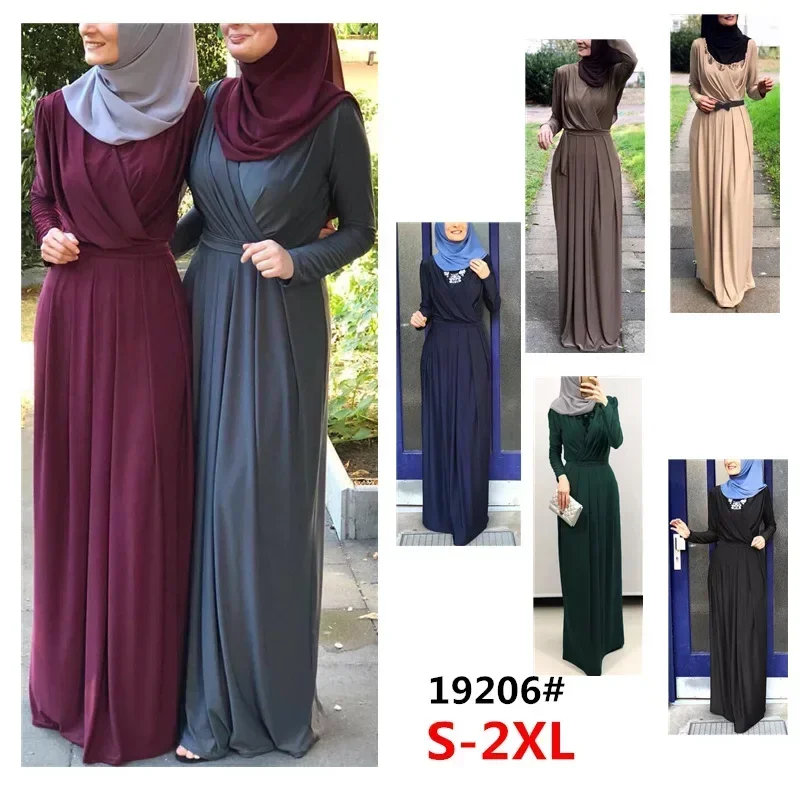 Women Middle East Abaya Dress Islamic Clothing Solid Color Turkey Caftan Hijab Saudi Muslim Solid Dress Abaya Floor-length Dress