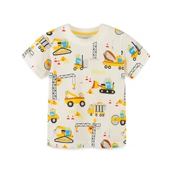 A set of short sleeved T-shirts for boys, knitted cotton summer cartoon excavator round neck baby T-shirt 2-7Y