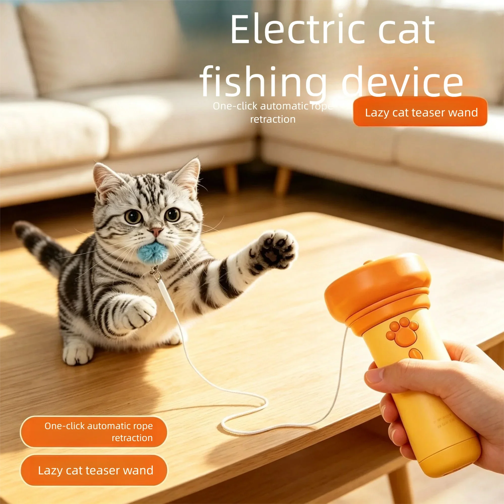 Electric Cat Teaser Catapult Retrievable Launch Teasing Stick Toy Boredom Relief Interactive Cat Paw Printed Wand Smart Cat Toys