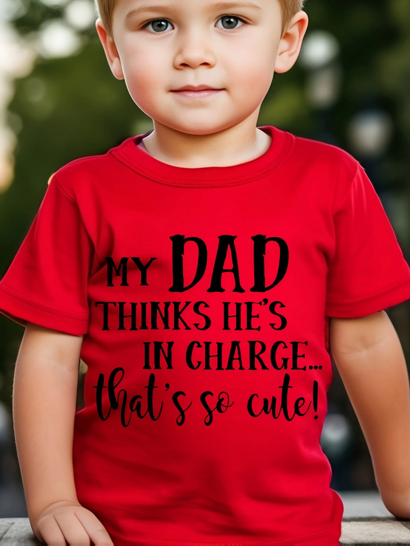 Children's MY DAD THINKS HE'SIN CHARGE THAT'S SO CUTE Parent Child Creative Letter Printed Trendy Summer Short Sleeved T-shirt