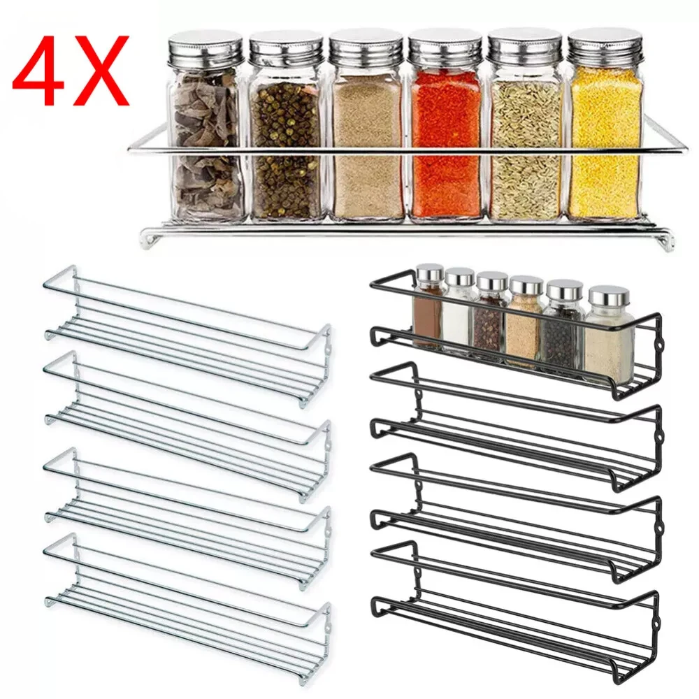 

4 Pack Kitchen Spice Rack Wall Mounted Seasoning Shelf Hanging Racks for inside cupboard Spices Jars and Condiments tidy Storage