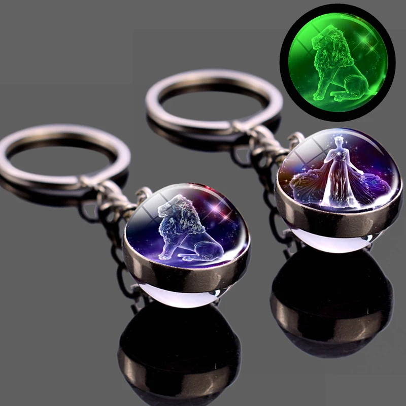 Luminous 12 Constellation Keychain Glowing Crystal Ball Key Ring Aquarius Keychain Sagittarius Keychain Libra Keychain Birthday