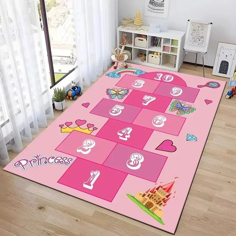Interactive Hopscotch Play Mat Cartoon-Inspired Carpet for Bedroom Children's Room Fun Rug for Parent-Child Game Bedside Decor