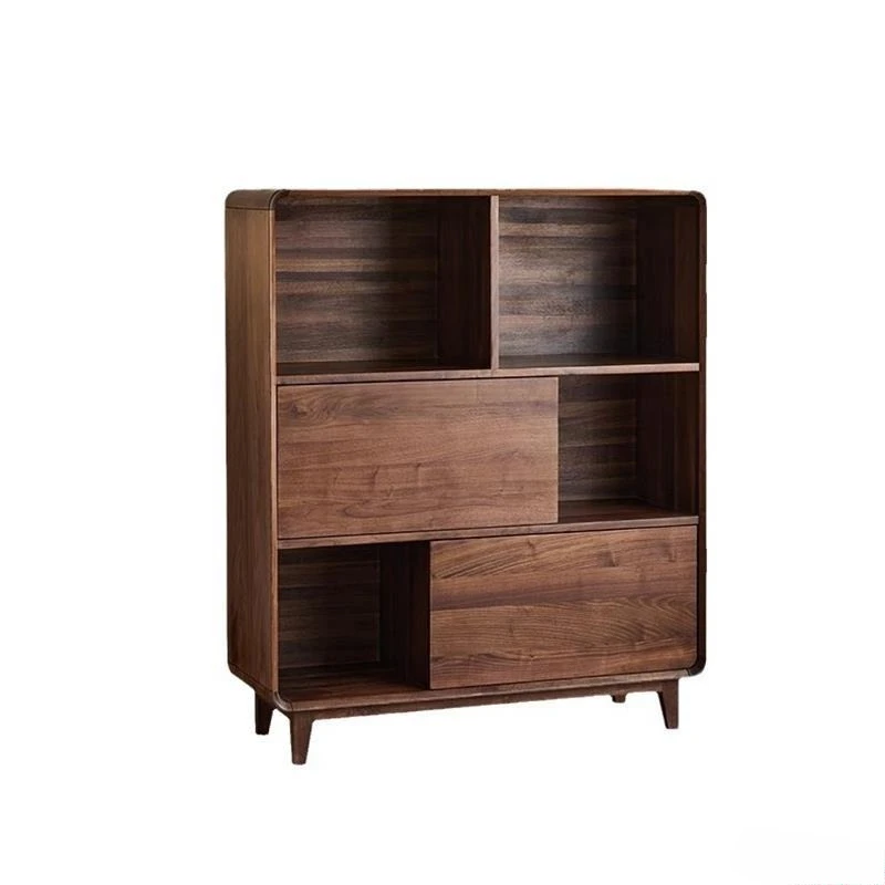 

Black walnut bookcase floor-to-ceiling storage low cabinet vintage solid wood wall storage