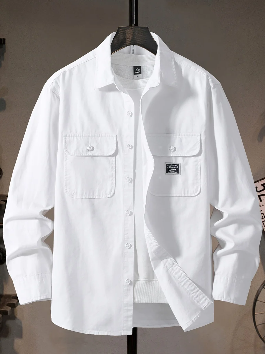 

Белая повседневная рубашка из чистого хлопка для мужчин, весна-осень, новая модная рабочая одежда, для отдыха, как внутренний или внешний слой, с отложным воротником