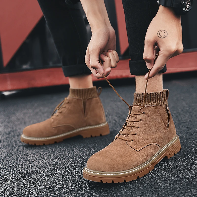 COZOK New Fashion High-top Men's Boots Stretch Knit winter Men's Casual Boots Jungle Mountaineering Wide Bottom Platform Boots - Image 6