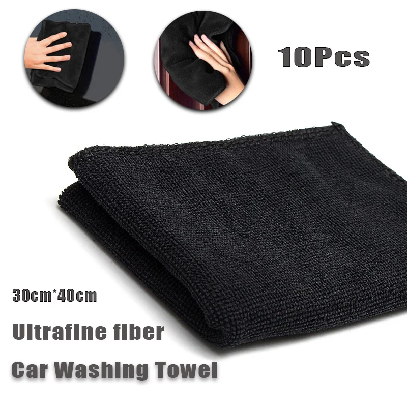 10x Car Microfiber Towel Grade Premium Towels Drying Cloth Car Polishing Waxing Cleaning Detailing Cloth Black