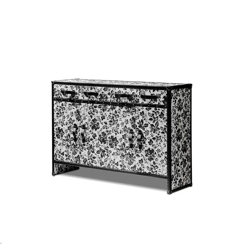 Italian minimalist retro style presbyopia leather shoe cabinet, hard box side cabinet at the door of the home, entrance cabinet