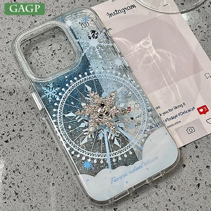 Luxury 3D Rotating Snowflakes Glitter Case For iPhone 16 15 14 13 Pro Max 12 16Pro Clear Shockproof Soft Cover for iPhone16Pro