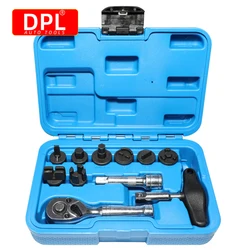 11-Piece Oil Drain Plug Removal Kit with Ratchet Wrench and Socket Compatible with GM VW Ford Mercedes Audi BMW Etc