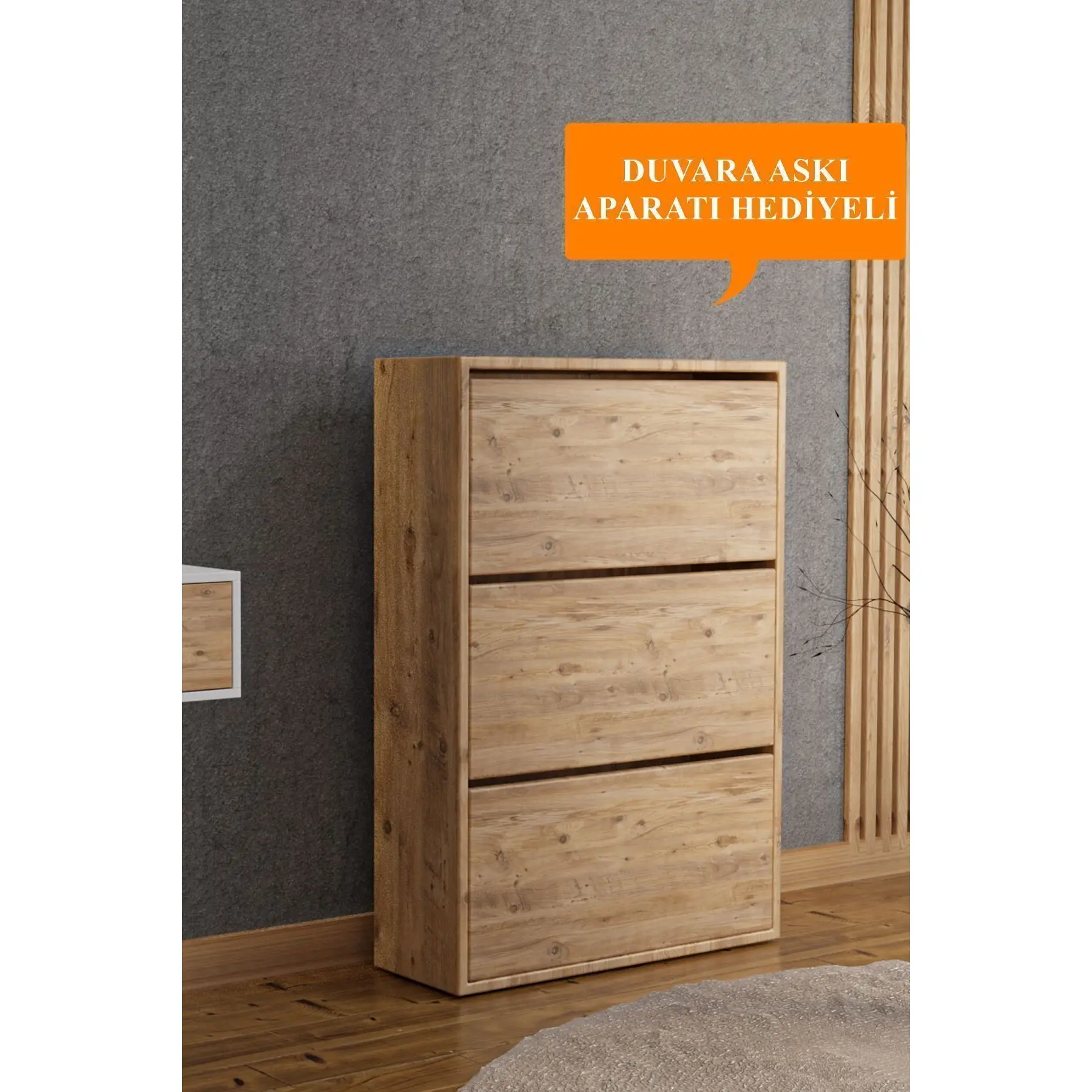 Vizyon Floor Wall-Mountable 3-Door Minimalist Modern European Design Shoe Rack 6 Shelves Wood Drop Lid Space-Saving Bedding