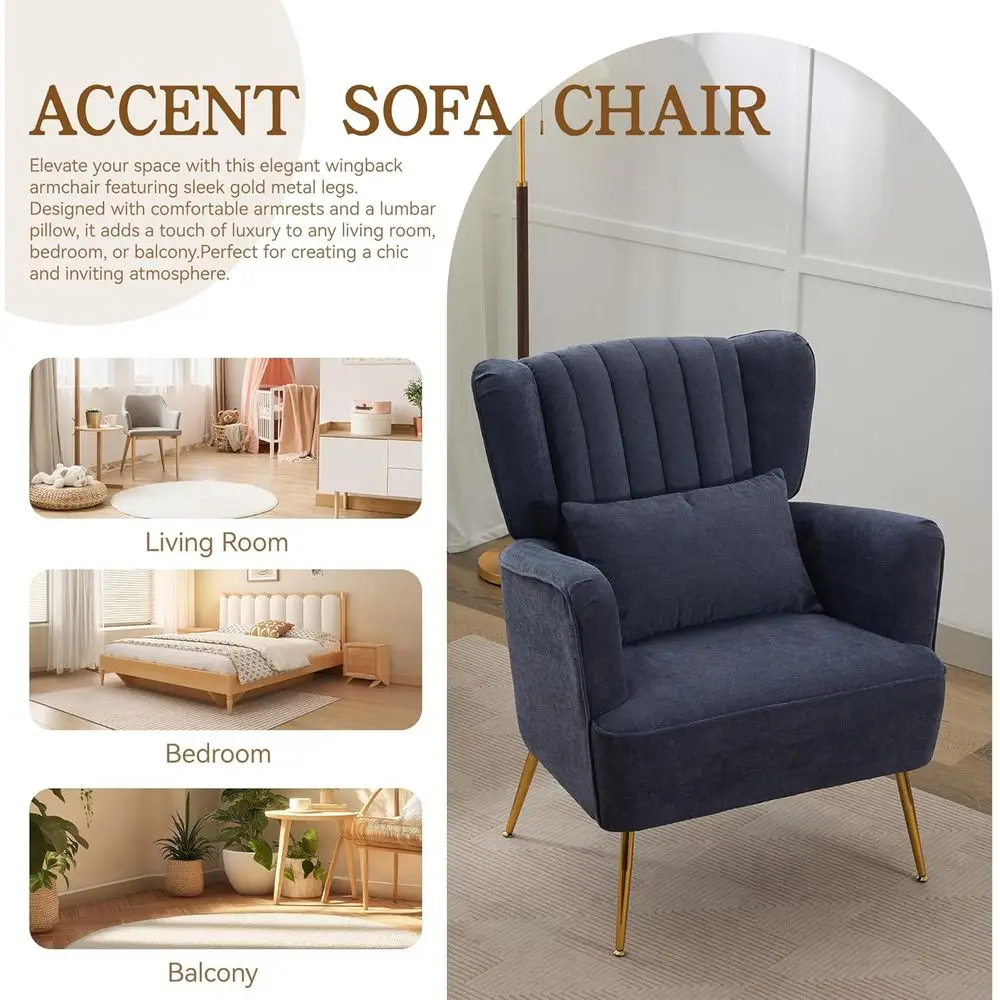 ชุดเก้าอี้โซฟาสีกรมท่าสไตล์โมเดิร์นยุคกลางศตวรรษ 2 ชิ้นพร้อมเบาะหนาและขาสีทองเพื่อการใช้ชีวิตที่สะดวกสบาย