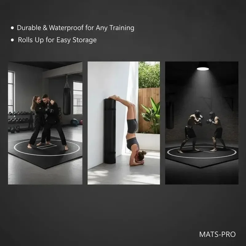 Tapis de sport 3x3m noir enroulable pour salle de sport, gymnastique à domicile, jiu-jitsu, MMA, judo, boxe, yoga - Livraison depuis entrepôt local
