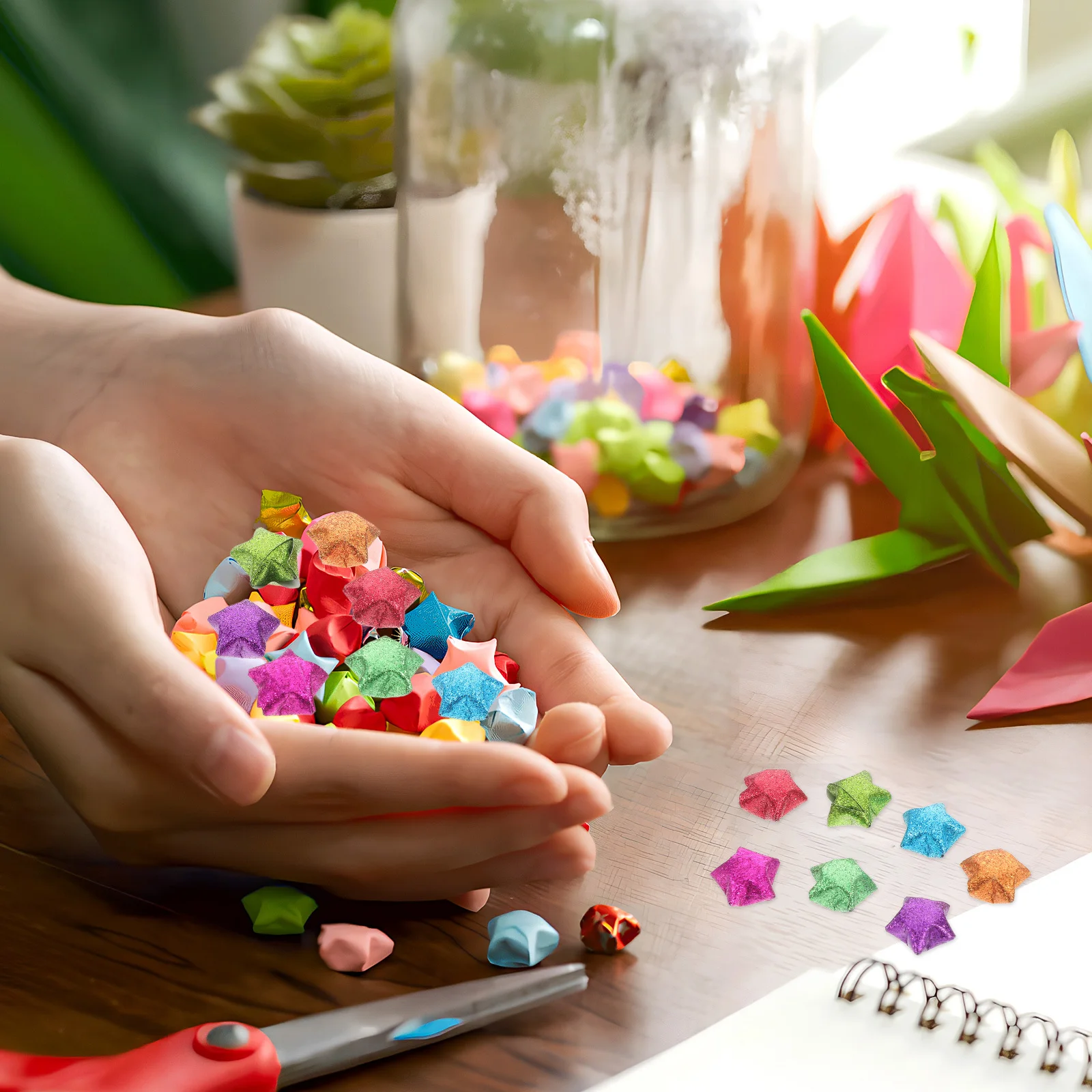 

1 Set Glitter Origami Kit Colorful Star Folding Strips For Crafts Holiday Decorations Diy Gifts Shiny Origami Paper Star Strips