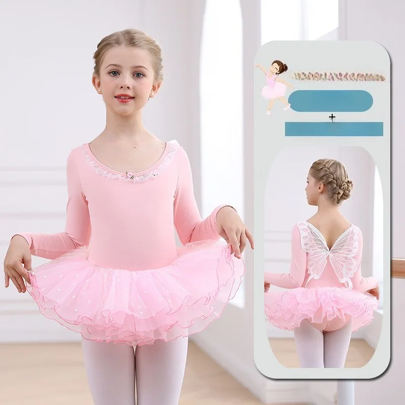 

Long Sleeve Back Butterfly Organza Tutu Ballet Leotard Gymnastics Outfit Daily Training Stage Casual Performance Dance Costume