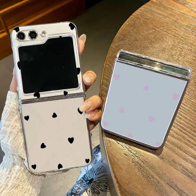 Love Hearts Print Transparent Folding Phone Case For Samsung Galaxy Z Flip 7 6 5 4 3 Hard PC Cover For Samsung Z Flip7 FE Flip6