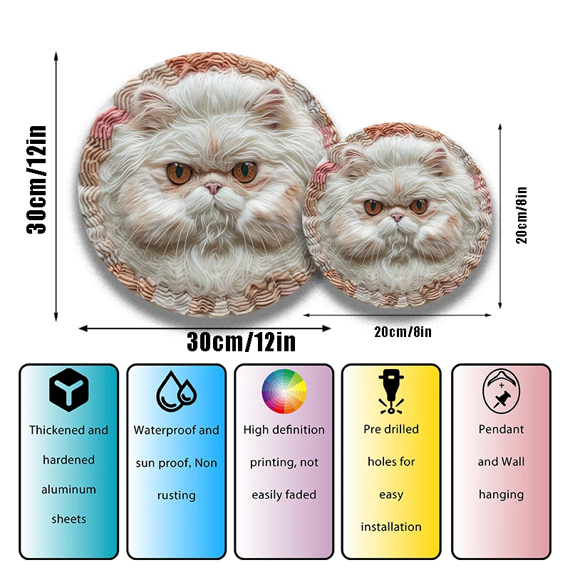 Adorno de gato persa personalizado para mascotas, pintura decorativa Circular de aluminio de Ultra alta definición, lápida de recuerdo única para mascotas