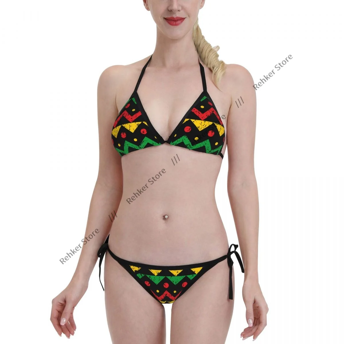 Sexy Bikini Women Swimsuit Two Piece Swimwear Zigzag Reggae Background Bathing Suit Beachwear - Image 2