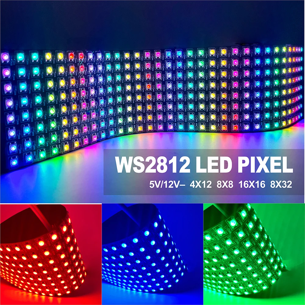 

Модуль матричного экрана светодиодной панели RGB с гибкими пикселями 8×8, 16×16, 8×32. Интегральная схема индивидуальной адресации WS2812