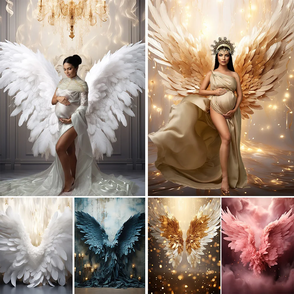 

Mocsicka Glowing Wings Background Decor Pregnant Woman Art Portrait Golden White Shiny Backdrop Newborn Mom Baby Show Photobooth