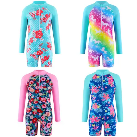 Traje de baño de verano para niños, sirena, niñas, de una pieza, manga larga, ropa de playa para nadar, deportes para niños, traje de baño de secado rápido