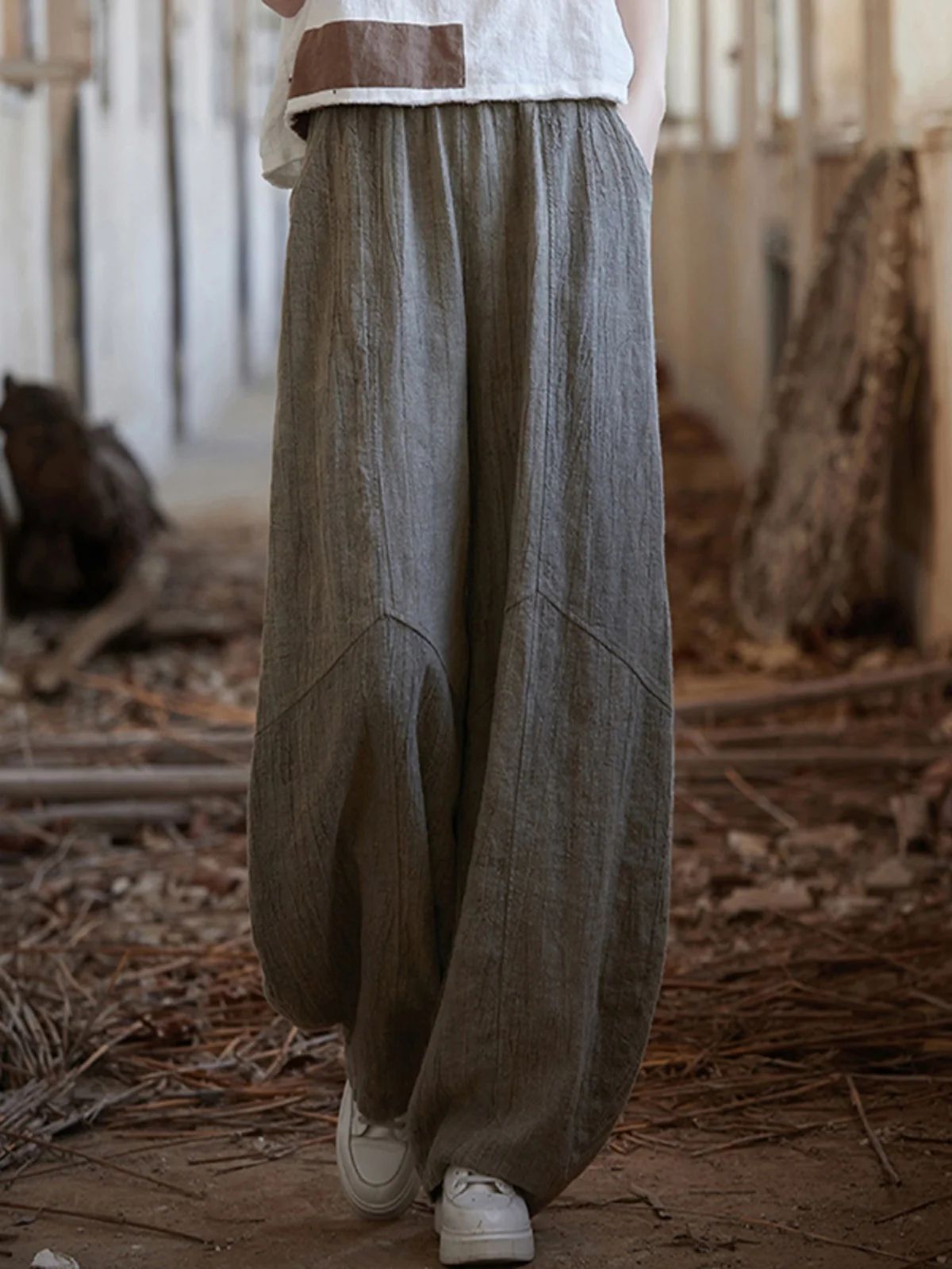 

High-End Cotton Linen Women's Lantern Pants Summer New Loose Straight Carrot Pants Ladies Tai Chi Pants Casual High Waist Lon...