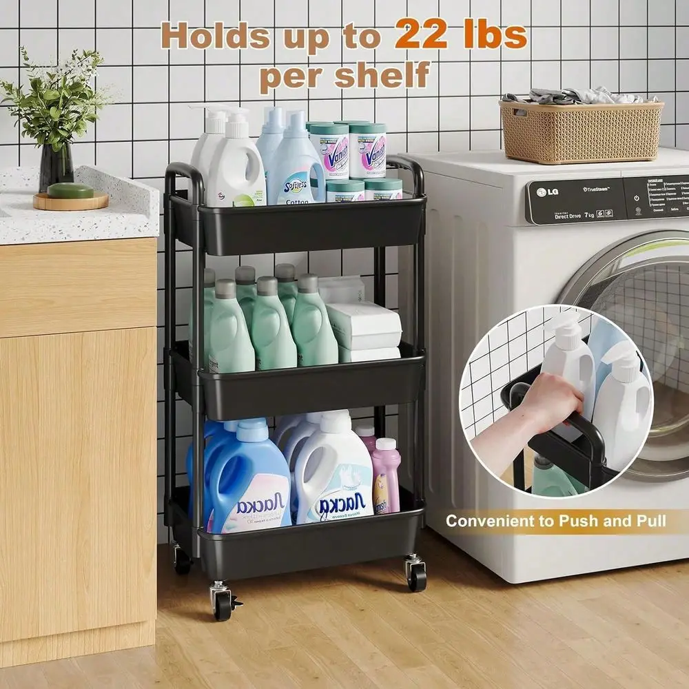 

Tier Rolling Storage Cart With Wheels, Multi Layer Utility Trolley Organizer With Perforated Shelves For Bathroom, Kitchen, Off