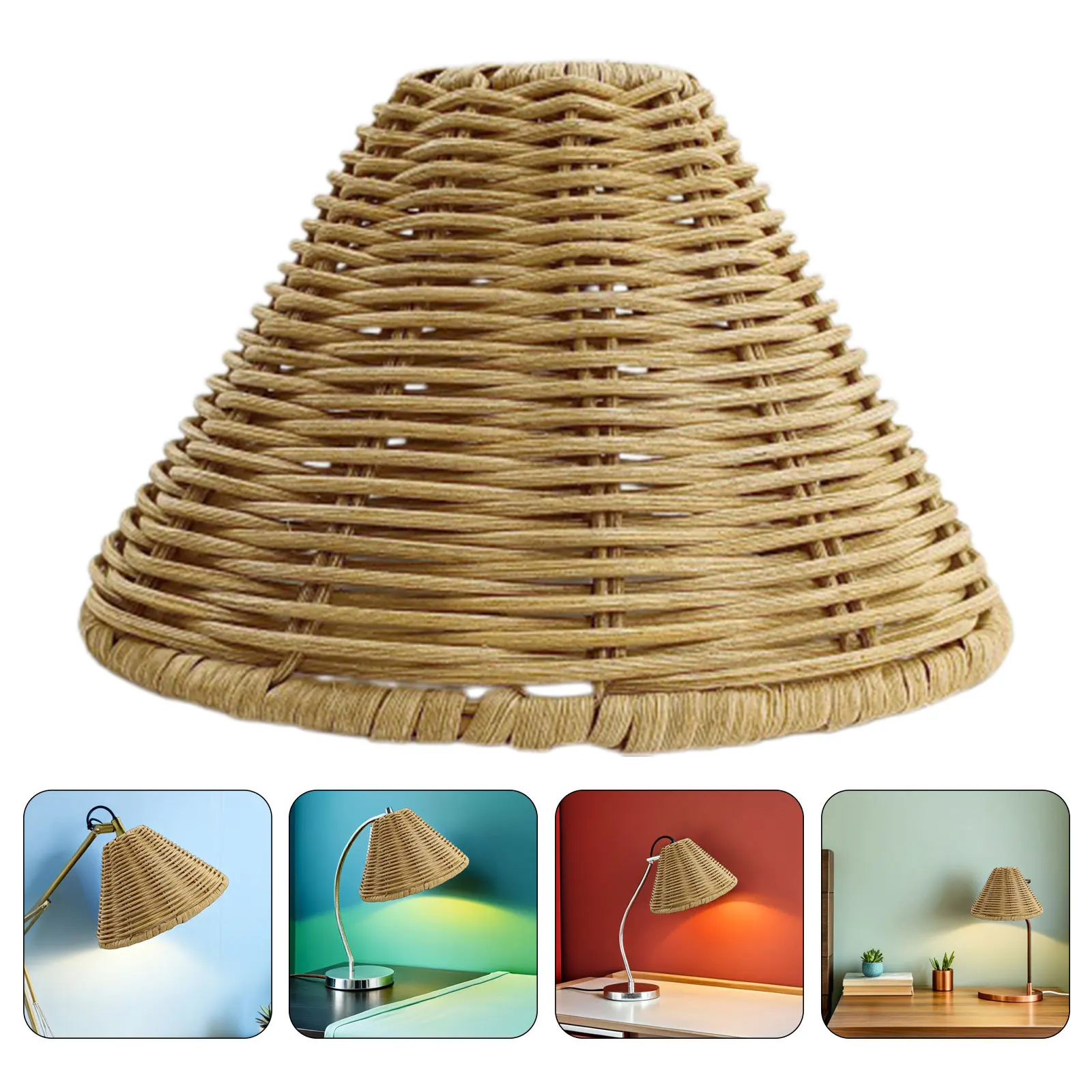 

Clip-on Cone Rattan Lampshades Replacement 6.29 X 4.32 X 1.97 Inch for Pendant Light Floor Lamp Wall Sconce Retro Handwoven Lamp
