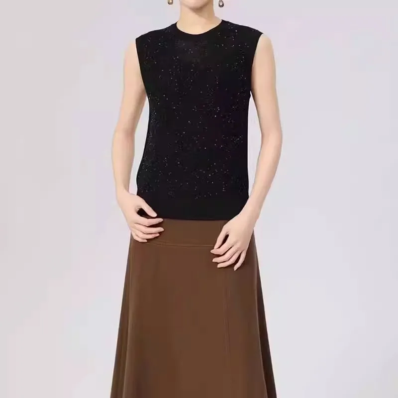 

Ouomai женский свободный крой круглый жилет с пайетками, универсальный топ на весну и лето, Новое поступление 53805, модная внутренняя часть...