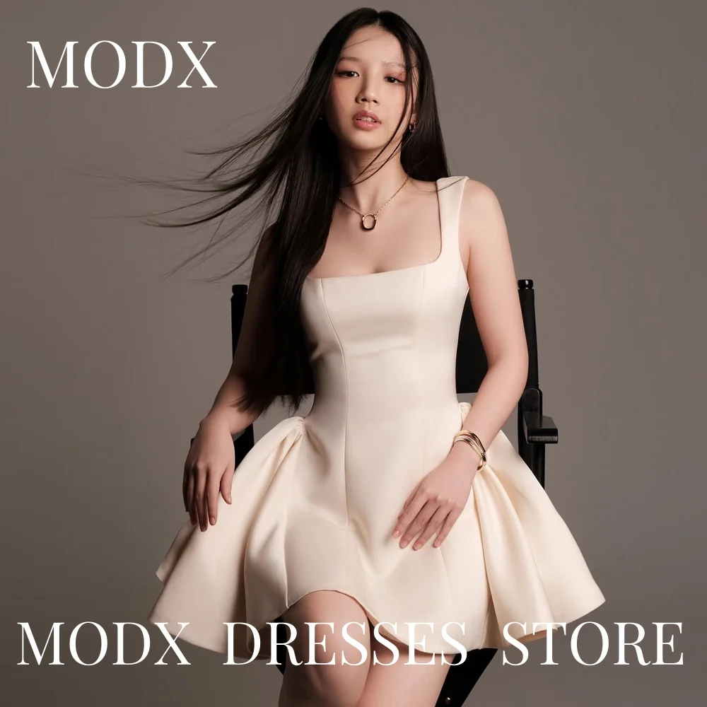

MODX Simple Korea Ivory Square Collar Short Wedding Dresses A-Line Sleeveless Cocktail Custom Made Bride Gowns Plus Size 2025