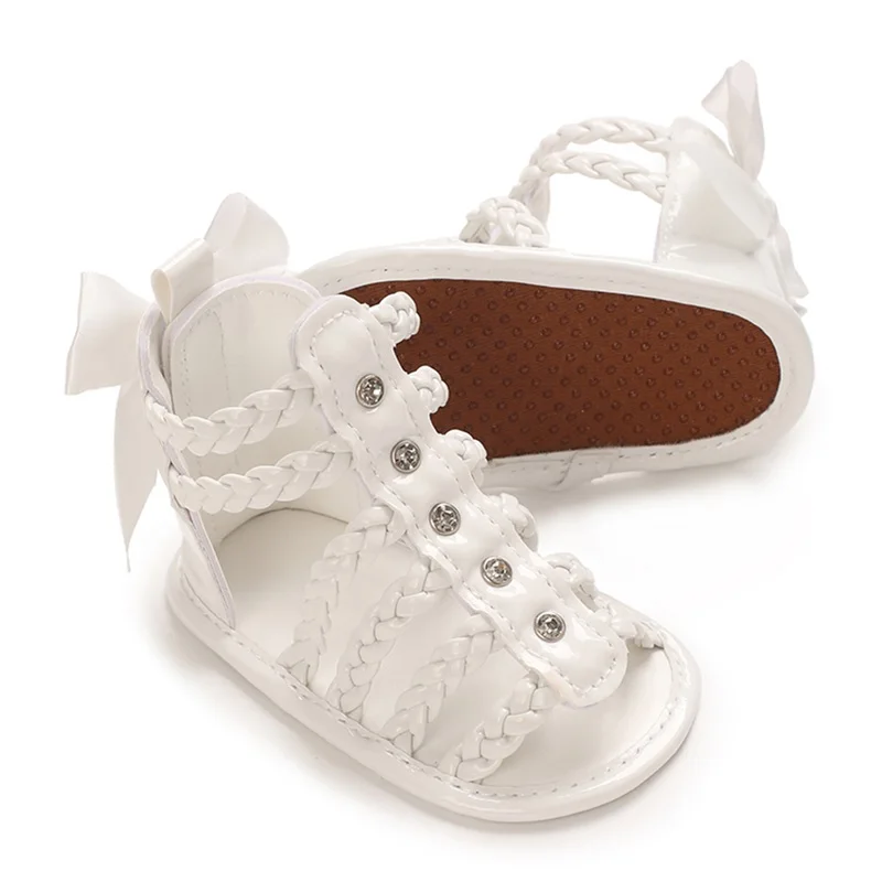 0-18M Baby Meisje Uitgehold Sandalen Pu Leer Gevlochten Antislip Strik Zomer Flats Peuter Schoenen Voor Casual Dagelijks