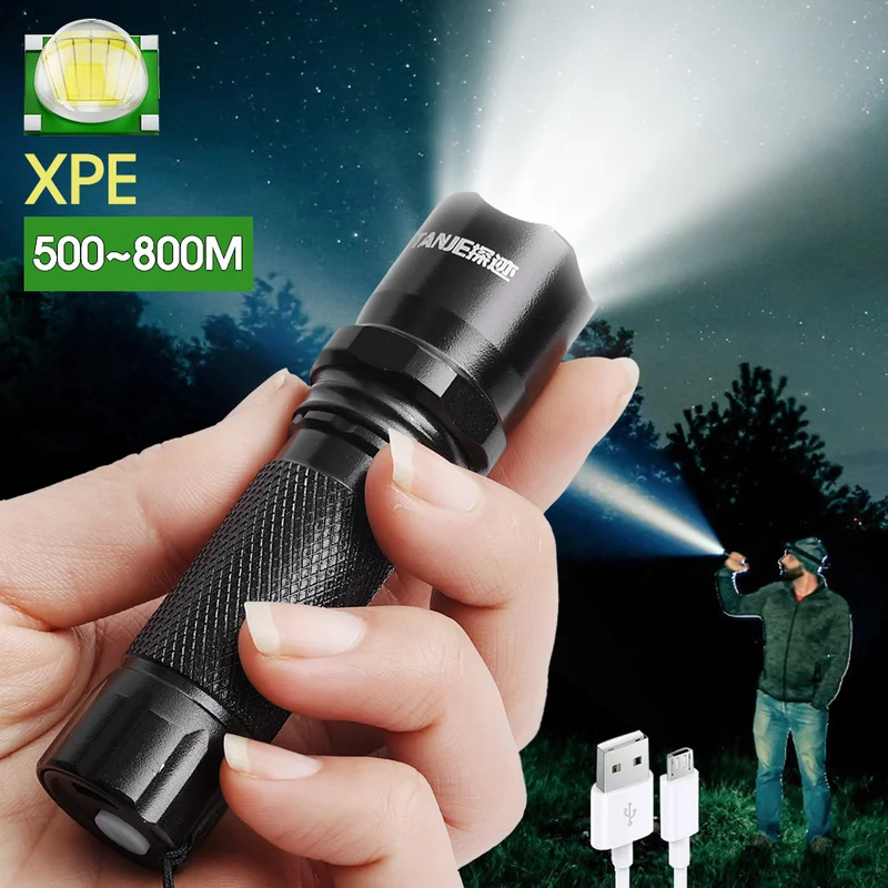 Most Powerful LED Flashlight Torch USB Rechargeable XHE Tactical Flash Light 3Mode Lighting Waterproof Zoomable Hand Lamp